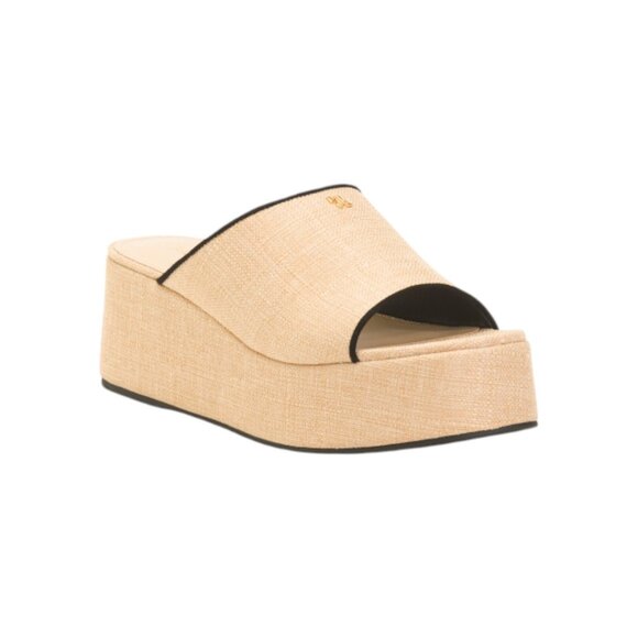 LARROUDE Shoes - LARROUDE Beige/Black Made In Brazil Charli Wedge Mule Sandals